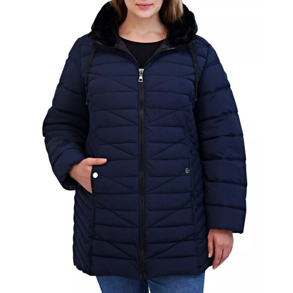 Nautica Plus Size Faux-Fur-Trim Hooded Packable Puffer Coat Size 2XL (MSRP $200) - Picture 1 of 9